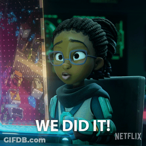 Cartoon Character Saying We Did It Netflix Logo GIF