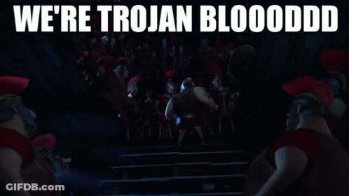 Cartoon Character Saying We're Trojan Blooddd GIF