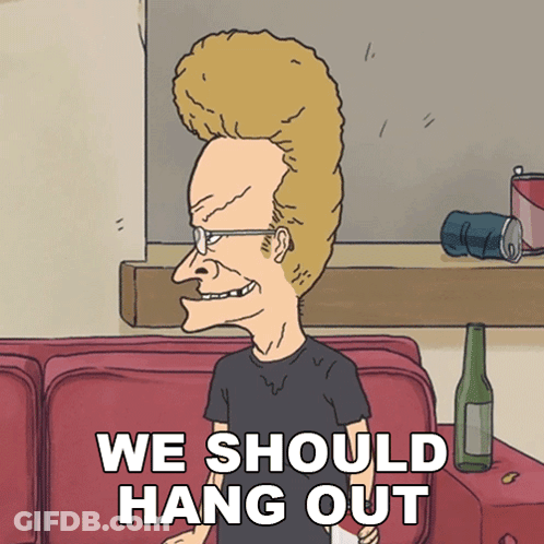 Cartoon Character Saying We Should Hang Out In Front Of Couch GIF