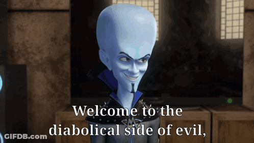 Cartoon Character Saying Welcome To The Diabolical Side Of Evil GIF