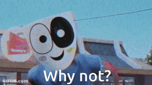 Cartoon Character Saying Why Not In Front Of McDonald's Sign GIF