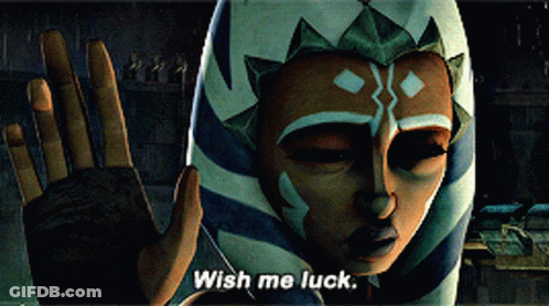 Cartoon Character Saying Wish Me Luck Waving GIF