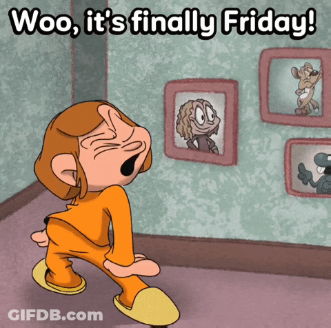 Cartoon Character Saying Woo It's Finally Friday GIF