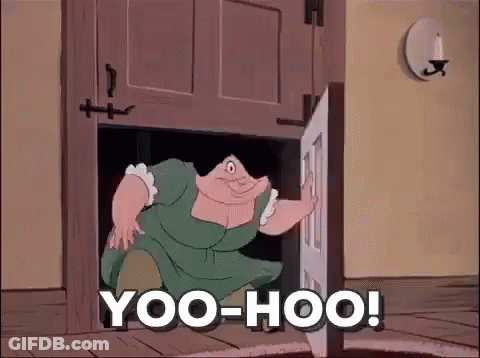 Cartoon Character Saying Yoo-Hoo In Doorway GIF