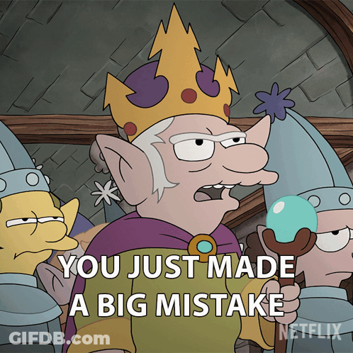 Cartoon Character Saying You Just Made A Big Mistake Holding Staff GIF