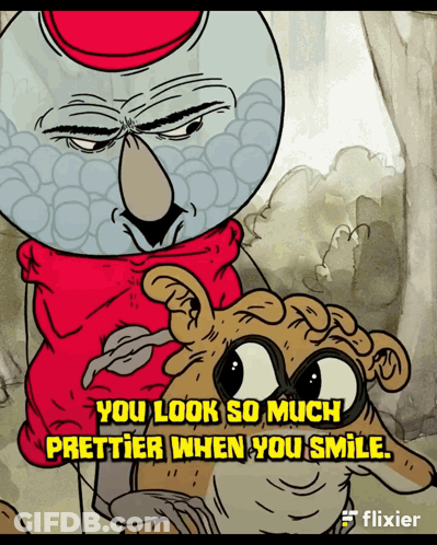 Cartoon Character Saying You Look So Much Prettier When You Smile GIF
