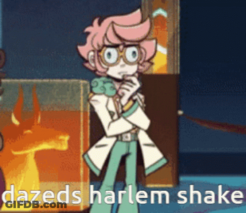 Cartoon Character Says Dazed Harlem Shake In Front Of Fire GIF