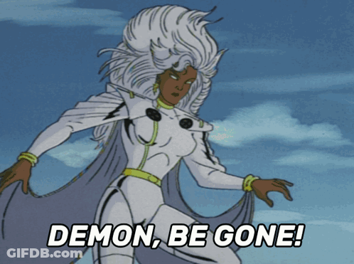 Cartoon Character Says Demon Be Gone GIF