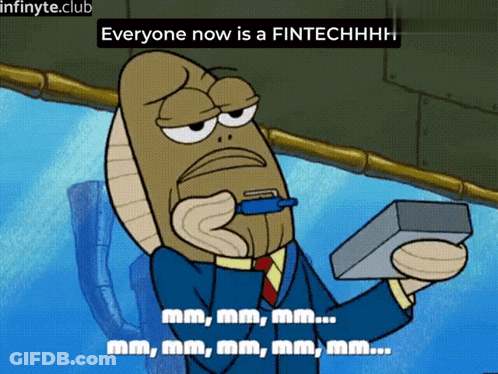 Cartoon Character Says Everyone Now Is A Fintechhhh Holding Calculator GIF