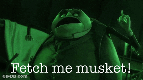 Cartoon Character Says Fetch Me Musket In Green GIF