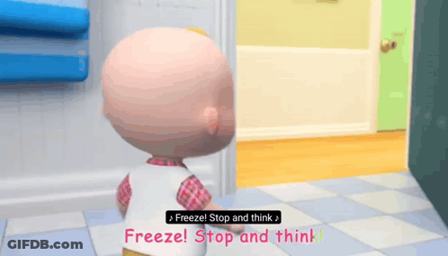 Cartoon Character Says Freeze Stop And Think In Bathtub GIF