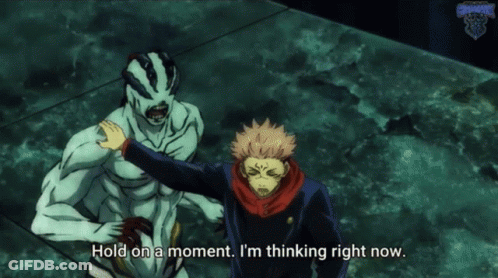 Cartoon Character Says Hold On A Moment I'm Thinking Right Now GIF