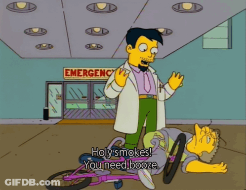 Cartoon Character Says Holy Smoke You Need Booze In Front Of Emergency Room GIF