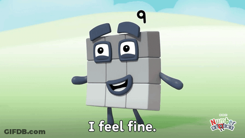 Cartoon Character Says I Feel Fine With Number Blocks Logo GIF