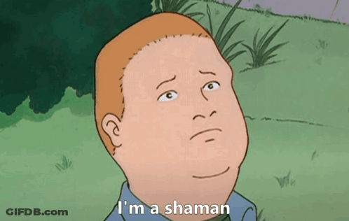 Cartoon Character Says I'm A Shaman In Grass GIF