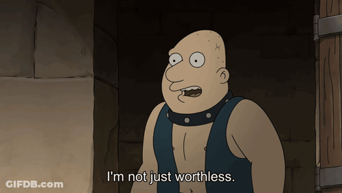 Cartoon Character Says I'm Not Just Worthless In Dark Room GIF