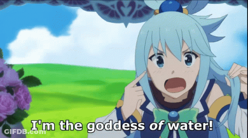 Cartoon Character Says I'm The Goddess Of Water In Field GIF