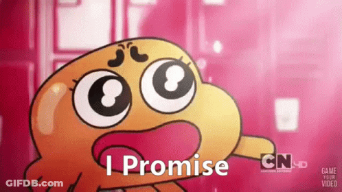 Cartoon Character Says I Promise On Pink Background GIF