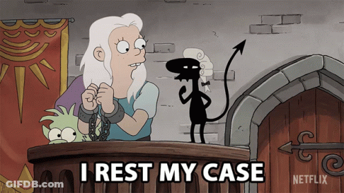 Cartoon Character Says I Rest My Case In Front Of Demon GIF
