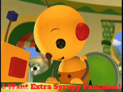 Cartoon Character Says I Want Extra Syrup Pancakes GIF
