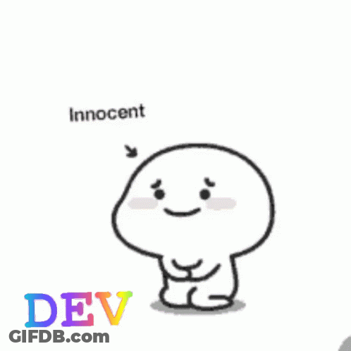 Cartoon Character Says Innocent Next To Dev Logo GIF