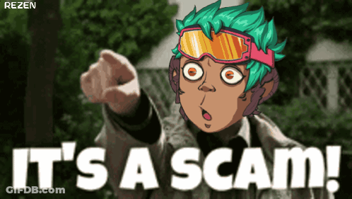 Cartoon Character Says It's A Scam Pointing At Camera GIF