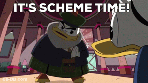 Cartoon Character Says It's Scheme Time Next To Another GIF