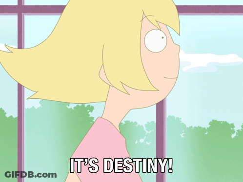 Cartoon Character Says Its Destiny In Pink Shirt GIF