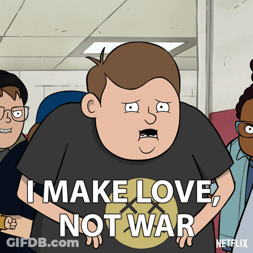 Cartoon Character Says Make Love Not War GIF