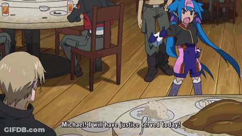 Cartoon Character Says Michael I Will Have Justice Served Today In Restaurant GIF