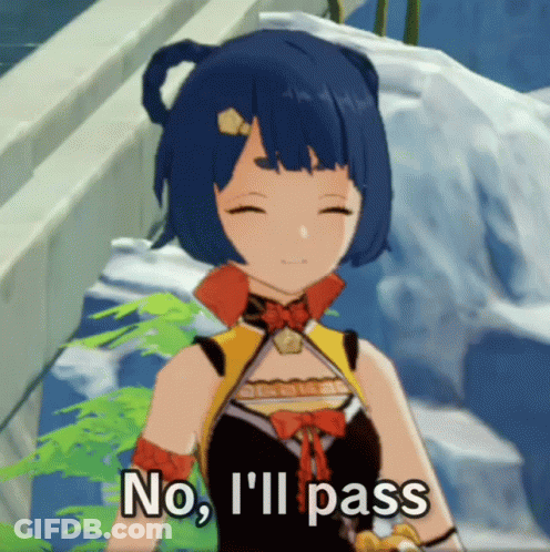 Cartoon Character Says No I'll Pass In Front Of Waterfall GIF
