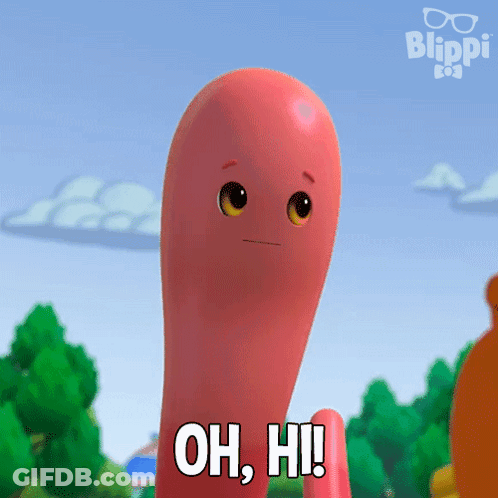 Cartoon Character Says Oh Hi Blue Sky GIF