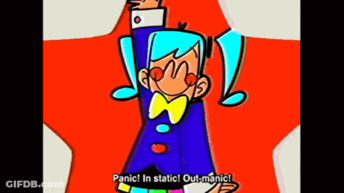 Cartoon Character Says Panic In Static And Out-Manic GIF