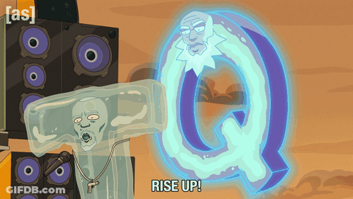 Cartoon Character Says Rise Up In Front Of Speaker GIF