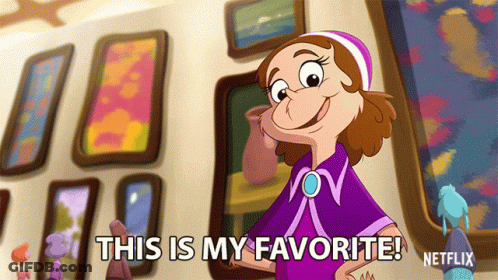 Cartoon Character Says This Is My Favorite In Front Of Picture Wall GIF