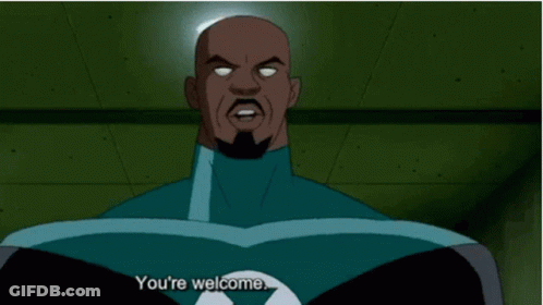 Cartoon Character Says You're Welcome In Green Room GIF