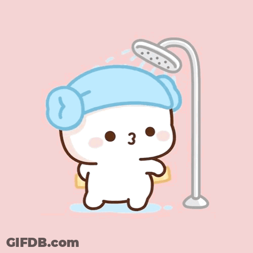 Cartoon Character Showering With Blue Towel GIF