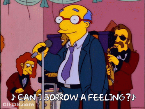 Cartoon Character Singing Into Microphone Saying Can I Borrow A Feeling GIF
