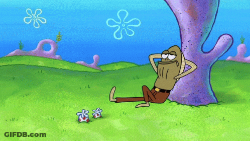 Cartoon Character Sits Under Tree With Flower GIF