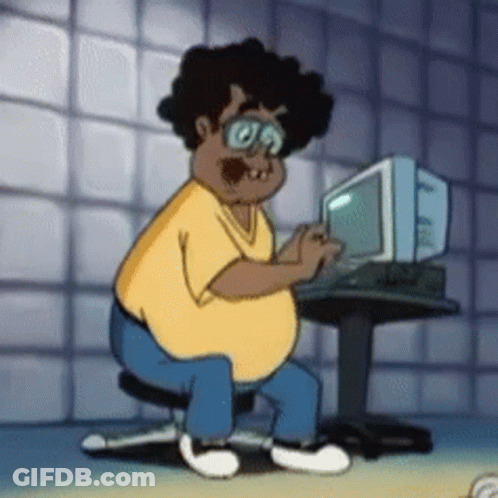 Cartoon Character Sitting At Computer GIF
