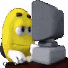 Cartoon Character Sitting At Computer Monitor GIF