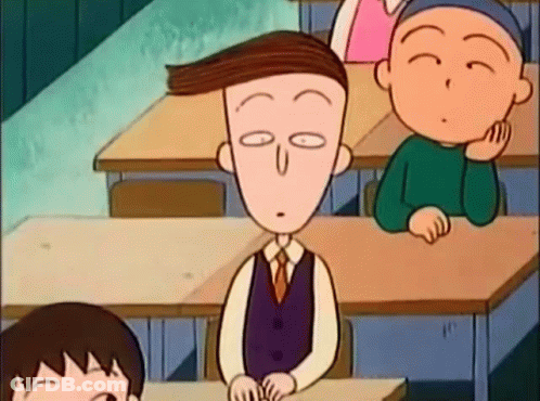 Cartoon Character Sitting At Desk In Classroom Eyes Closed GIF