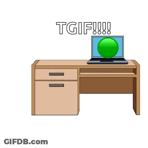 Cartoon Character Sitting At Desk With Laptop And Green Ball GIF