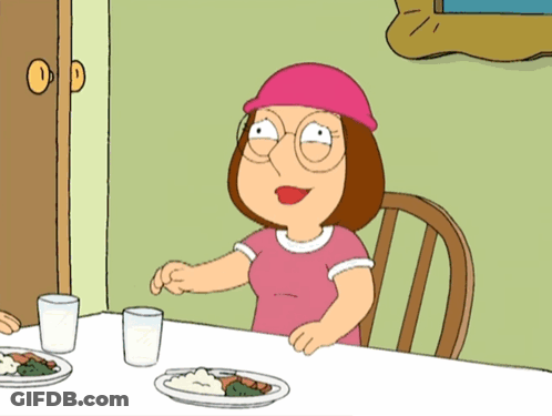 Cartoon Character Sitting At Table With Food GIF