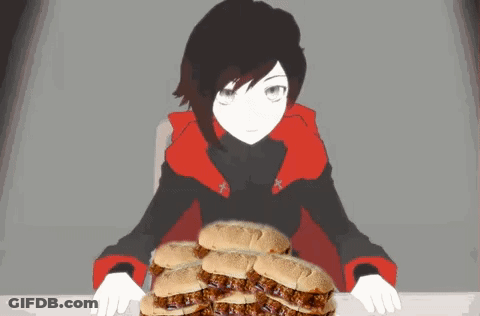Cartoon Character Sitting At Table With Sandwiches GIF