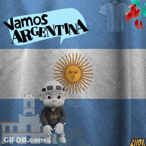 Cartoon Character Sitting Before Vamos Argentina Flag GIF