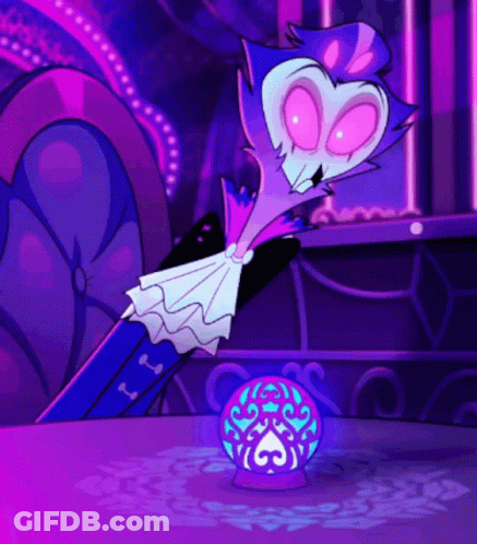 Cartoon Character Sitting Beside Purple Ball With Heart GIF
