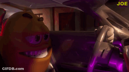 Cartoon Character Sitting In Car With Joe GIF