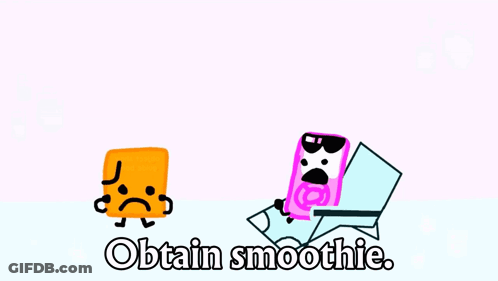 Cartoon Character Sitting In Chair Next To Smoothie GIF
