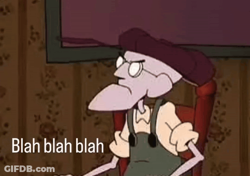 Cartoon Character Sitting In Chair Saying Blah Blah Blah GIF